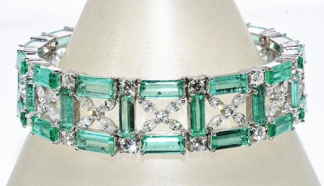 コロンビア産エメラルド＆ダイヤモンドブレスレット：18K