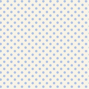 May include: A repeating pattern of pale blue polka dots on a cream background. The dots are evenly spaced, creating a simple and visually appealing design. This pattern is suitable for various applications, such as fabric or wallpaper.