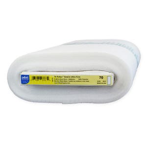 May include: A roll of white Peltex Sew-in Ultra Firm fabric. The label reads "70" and "Made in USA". The fabric is designed for crafts and home decor. The roll is white and appears to be made of a soft, yet firm material.