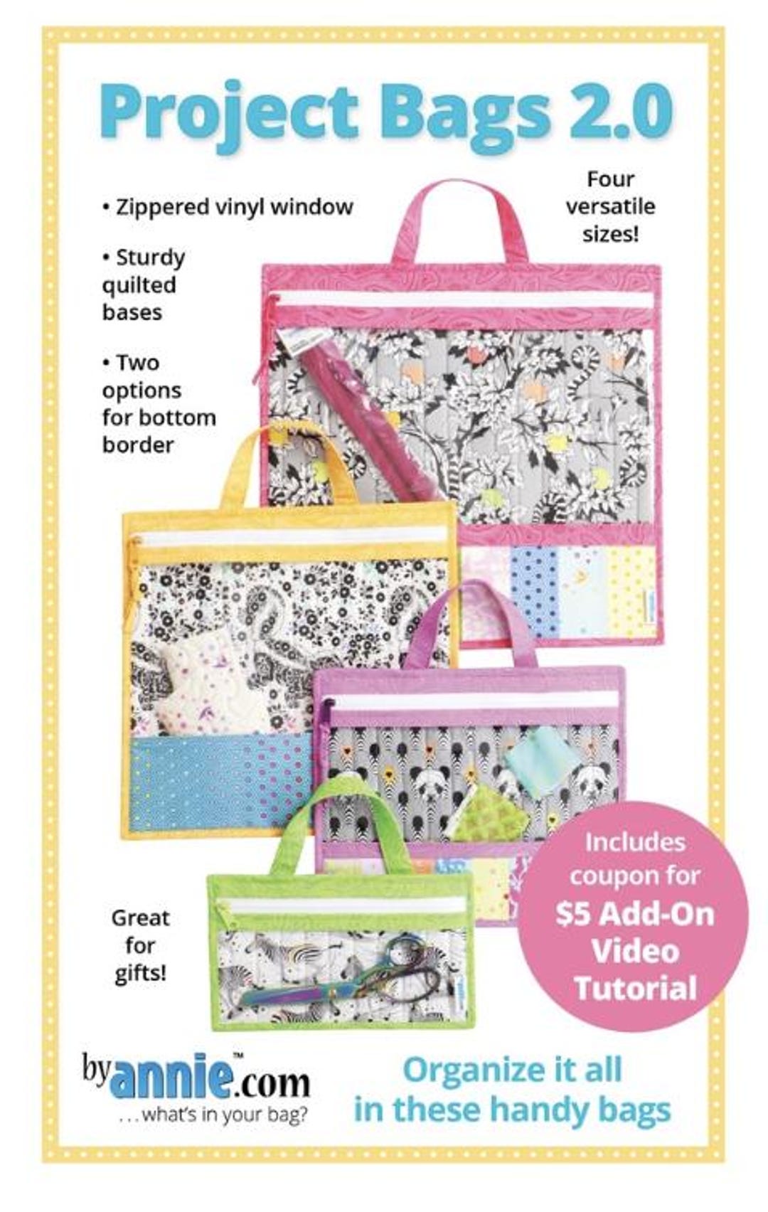Project Carry Pattern Project Bags 2.0 Pattern | Patterns by Annie | 26-208 - Etsy