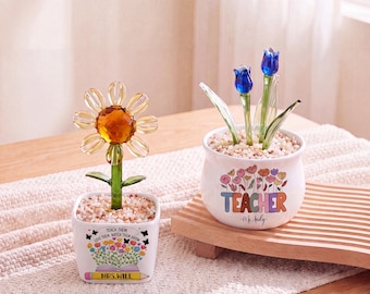 Aangepast lerarendagcadeau: handgemaakte glazen zonnebloem-/tulpenbonsai, glazen bloempot, prachtig interieur