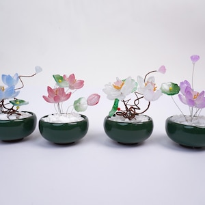 Handmade Glass Lotus Flower Ornament, Mini Pink Blossom Sculpture, Zen Home Accent, Small Paperweight Gift, Meditation Room Desk Decor