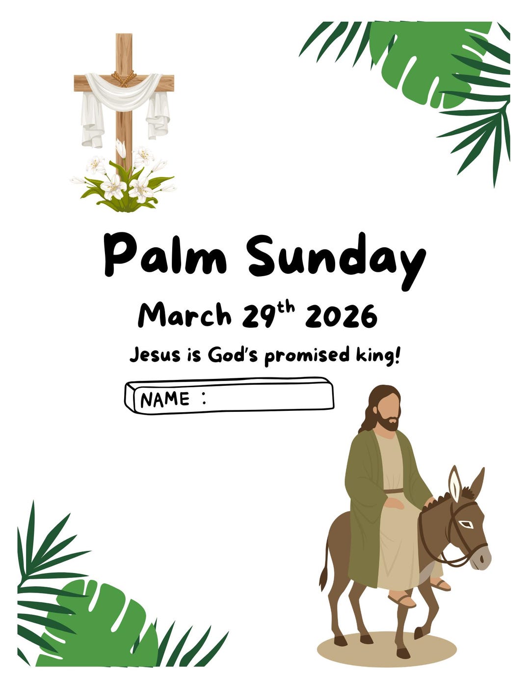 Palm Sunday Bible Worksheets for Kids | Sunday School Easter Activity ...