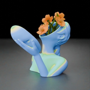Surreal Face Flower pot STL, 3D Printable Artistic Planter, Head Vase STL, Unique Modern Sculpture Pot, Lava Girl Plant,Home Decor, Tabletop