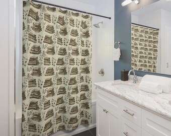 Vintage Books Shower Curtain Retro Library Design Literary Bathroom Decor Classic Bibliophile Style Book Lover Home Accent Book Lover Decor