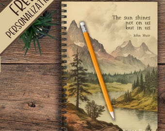 Diario de estilo vintage para amantes de la naturaleza, amantes de la montaña, cuaderno para fans de John Muir, idea de regalo para escritores, diario para excursionistas, cuaderno para campistas.