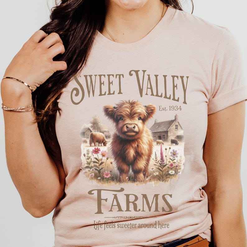 Camiseta de vaca de las Tierras Altas, camiseta suave de lona Bella, camiseta rústica de animales de granja, camiseta con gráfico de vaca Cottagecore, regalo para amantes de las vacas, camiseta para amantes de los animales imagen 9