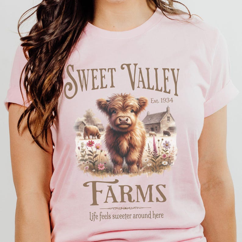 Camiseta de vaca de las Tierras Altas, camiseta suave de lona Bella, camiseta rústica de animales de granja, camiseta con gráfico de vaca Cottagecore, regalo para amantes de las vacas, camiseta para amantes de los animales imagen 2
