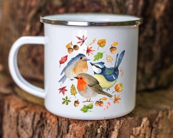 Bird Camping Mug for Bird Lover Mug Watercolor Bird Mug for Autumn Camp Mug for Bird Watcher Mug for Her Bird Art Mug for Grandma Mug Gift