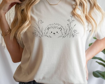 Camiseta de erizo con estampado minimalista y bonito, ideal para amantes de la naturaleza y los animales. Regalo perfecto para el verano.