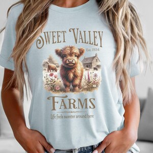 Camiseta de vaca de las Tierras Altas, camiseta suave de lona Bella, camiseta rústica de animales de granja, camiseta con gráfico de vaca Cottagecore, regalo para amantes de las vacas, camiseta para amantes de los animales imagen 8