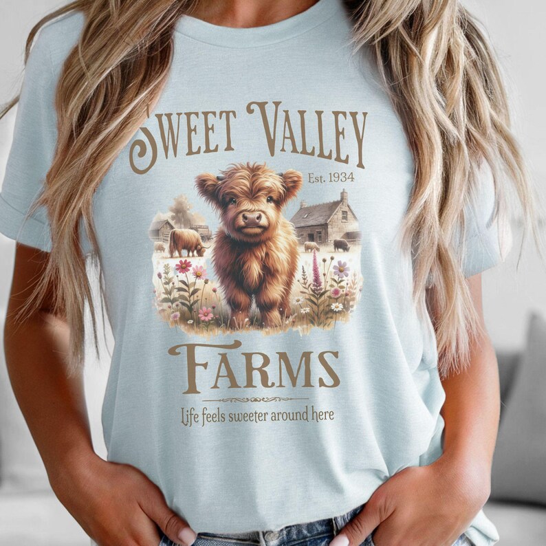 Camiseta de vaca de las Tierras Altas, camiseta suave de lona Bella, camiseta rústica de animales de granja, camiseta con gráfico de vaca Cottagecore, regalo para amantes de las vacas, camiseta para amantes de los animales imagen 8