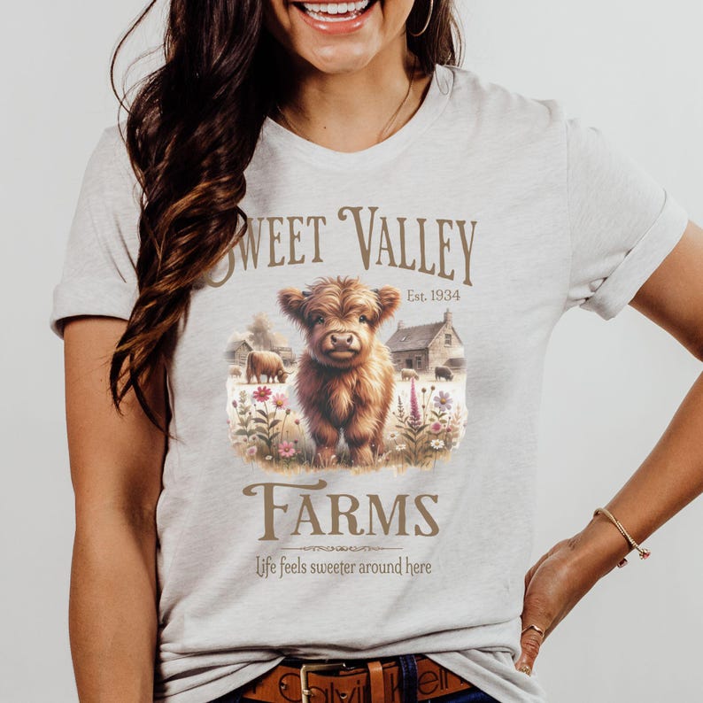 Camiseta de vaca de las Tierras Altas, camiseta suave de lona Bella, camiseta rústica de animales de granja, camiseta con gráfico de vaca Cottagecore, regalo para amantes de las vacas, camiseta para amantes de los animales imagen 5
