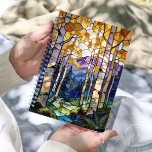 Stained Glass Autumn Aspen Trees Spiral Notebook Mountain Landscape Journal Fall Nature Writing Notebook Forest Lover Gift