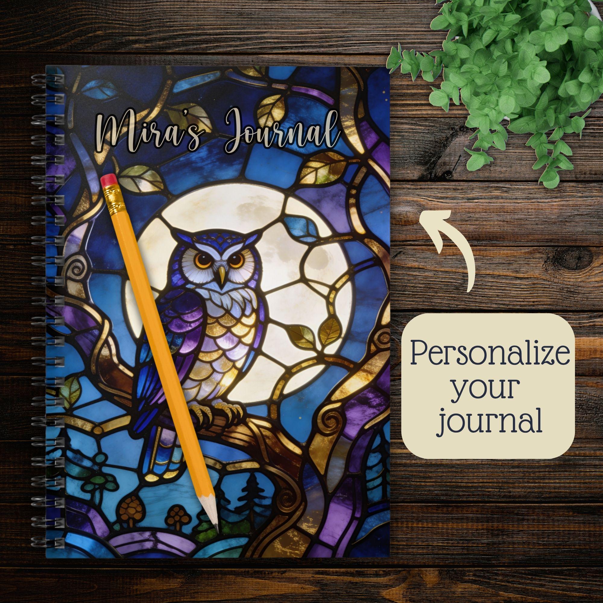 Stained Glass Owl Spiral Notebook Night Owl Journal Cottagecore Stationery Nature Lover Gift Owl Wri