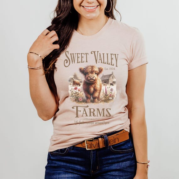 Vintage Cow T-Shirt Bella Canvas Highland Cow Shirt for Her Rustic Farm Shirt Cute Cow Tshirt Summer Tee for Cow Lover Gift for Animal Lover