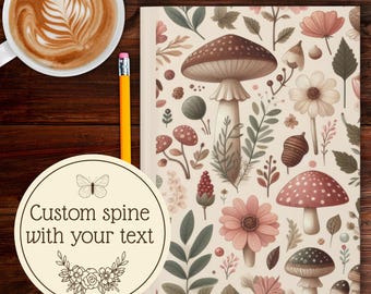 Custom Feminine Mushroom Floral Hardcover Journal Personalized Botanical Notebook with Mushrooms Floral Aesthetic for Writing Journal Gift