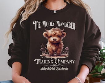 Vintage Highland Cow Sweatshirt Trading Company Shirt |Rustic Farm Aesthetic Country Western Sweater Highland Cow Apparel Cute Sweatshirt