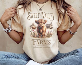 Highland Cow Shirt Bella Canvas Soft Tee Rustic Farm Animal T-Shirt Cottagecore Cow Graphic Tee Gift for Cow Lover Tee Animal Lover Tee