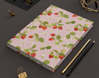 Hardcover Strawberry Journal Pink Strawberry Notebook for Summer Strawberries Journal Gift Idea for Her Hardcover Strawberry Journal