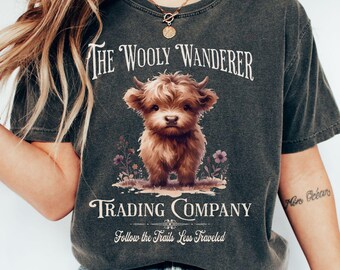 Vintage Highland Cow T-Shirt Comfort Colors Cute Scottish Cow Graphic Tee Old-Fashioned Farm Ad Style Rustic Farm Ad Style T-Shirt Cow Shirt
