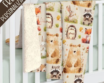 Custom Forest Animal Baby Blanket for Baby Sherpa Throw Gift Idea for Grandbaby Blanket Personalized Throw for New Baby Gift idea Sherpa
