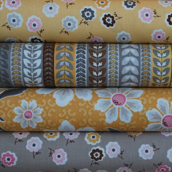 SALE Fat Quarter Bundle of Daisy Cottage in Yellow and Gray by Lori Holt of Bee in My Bonnet for Riley Blake