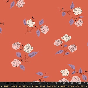 LAST PIECE 1 Yard Rayon Fabric - 45&quot; wide Rayon 2019 Steno Roses Coral RS5010 11R designed by Ruby Star Society for Moda