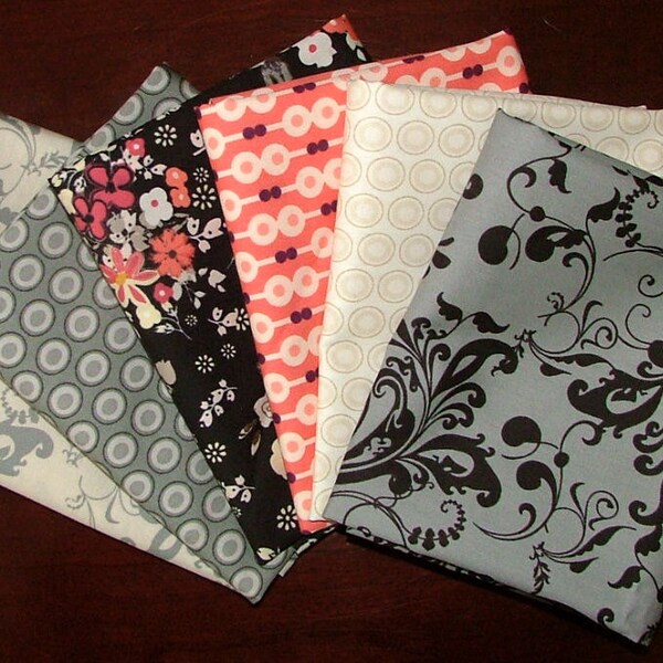 Fat Quarter Bundle of Rock n Romance Collection in Black & Coral designed by Pat Bravo for Art Gallery Fabrics LAST ONE