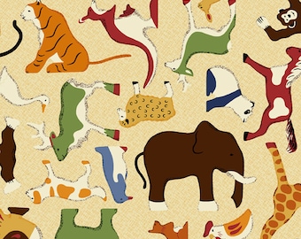 VENTE 1 Yard Doodle Zoo Animals in Cream par RJR Fabrics