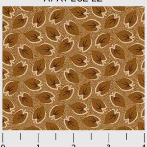 May include: A brown fabric with a repeating pattern of stylized leaves in a lighter brown color. The background is a speckled brown color.