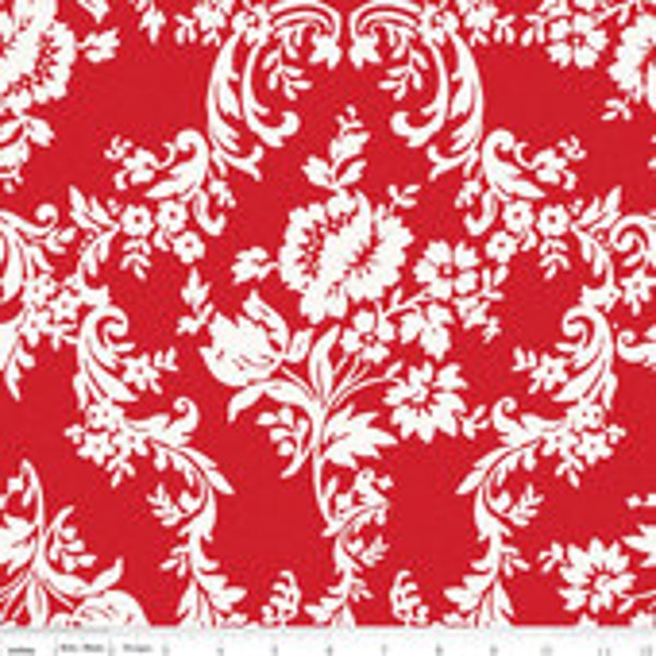 Sale 1 Yard of HOME DEC FABRIC Canvas Duck Lost & Found 2 Red Damask by  My Minds Eye for Riley Blake