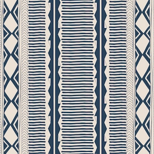 May include: A seamless pattern with a repeating geometric design. The pattern features a series of vertical stripes in shades of blue and white. The stripes are made up of different geometric shapes, including diamonds, triangles, and lines.