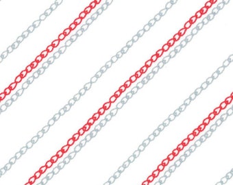 1 yard of Sew Stitchy Needle Gray and Redwork Chain Stitch Stripe by Aneela Hoey for Moda