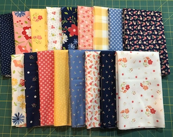 Sunwashed Fat Quarter Bundle of 17 prints designed by Corey Yoder Coriander Quilts for Moda