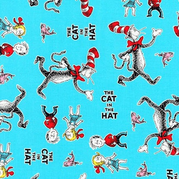 The Cat in the Hat Cat and Kids ADE-18197-70 AQUA by Dr. Seuss Enterprises for Robert Kaufman