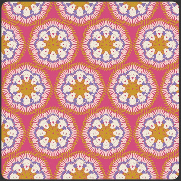 End of Bolt 23” of Bijoux Dancing Harvest Guava by Bari J for Art Gallery Fabrics