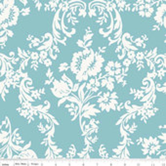 Sale 1 Yard HOME DEC FABRIC Canvas Duck Lost & Found 2 Dark Aqua/Teal Damask by  My Minds Eye for Riley Blake