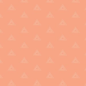 May include: A seamless pattern of white outlined triangles on a peach background.