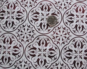 End of Bolt 1 Yard 16" of Luna ll Fabric by Maywood Studio, White w/Brown Geo Flower