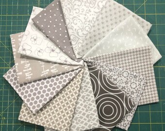 Fat Quarter Bundle of 12 of Miscellaneous Gray Prints LAST ONE