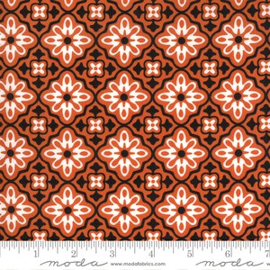 Midnight Magic 2 Pumpkin Flower Tile 24101 12 by April Rosenthal of Prairie Grass for Moda