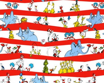 The Cat in the Hat Celebrate Seuss Celebration Large Character Stripe ADE-10788-203 by Dr. Seuss Enterprises for Robert Kaufman