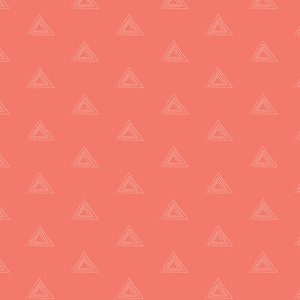 May include: A seamless pattern of white outlined triangles on a coral background.