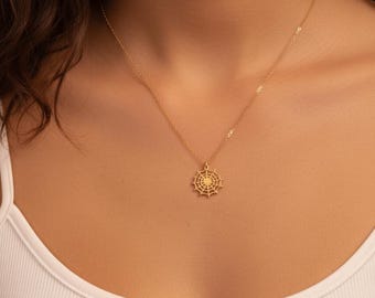 Dainty Spiderweb Necklace, 14K Gold Plated Halloween Jewelry, Minimalist Gothic Spider Web Pendant, Witchy Layering Necklace, Gift for Her