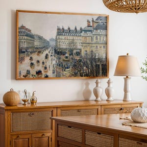 Kunstprint straatbeeld Parijs, impressionistisch uitzicht op de stad met Opera Garnier, vintage muurkunst op premium papier
