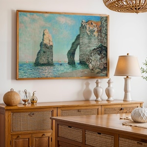Claude Monet Seascape, Etretat Cliffs Impressionist Wall Art, Coastal Landscape Painting Print, Vintage Poster