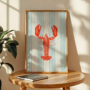 Coastal Lobster Watercolor Print: Nautical Beach House Wall Art