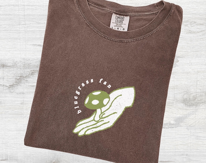 Bluegrass Music Shirt: Retro Mushroom Graphic, Garment-Dyed Cotton