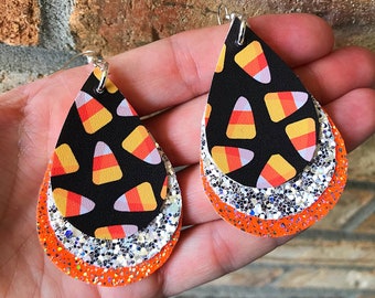Halloween Candy Corn Lampwork Glass Bronze Dangle Earrings Doodaba